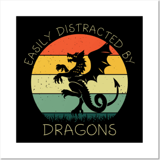 Easily Distracted By Dragon Shirt Funny Dragon Lover Kids Girls Posters and Art